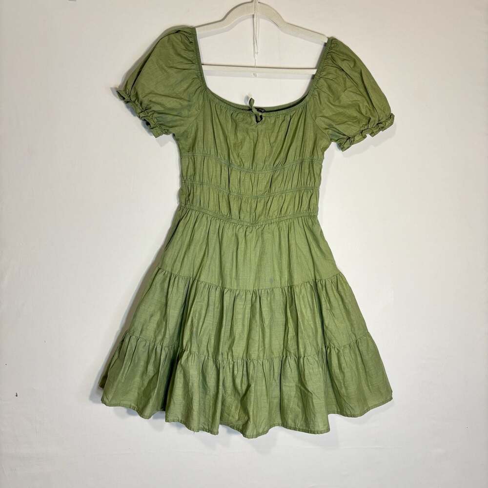 SHEIN Green Tiered Off Shoulder Sundress with Elastic Waist